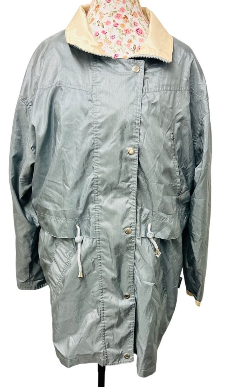🩶 Innovations by Izzi Silver 90s WindbreakerTrench Coat L Retro Minimalist Chic